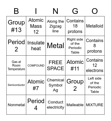 Matter/Periodic Table Bingo Card