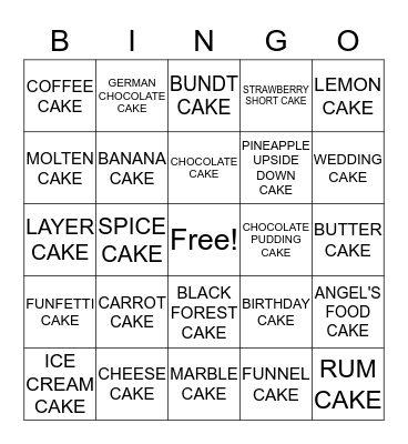 FAMILY FALL CAKE BINGO Card