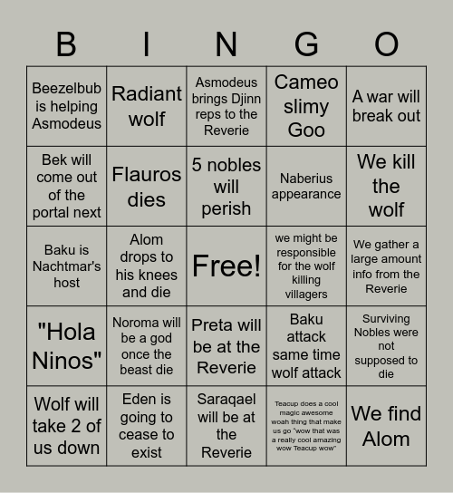 Blood in Orgullo Arc Bingo Card