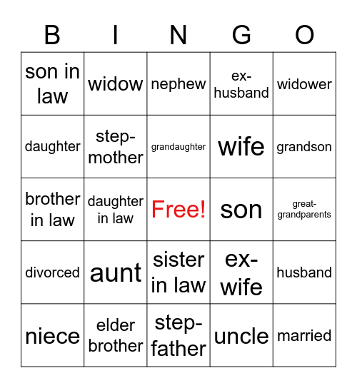 FAMILIES Bingo Card