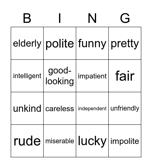 Describing people Bingo Card