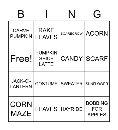 FALL FUN BINGO Card