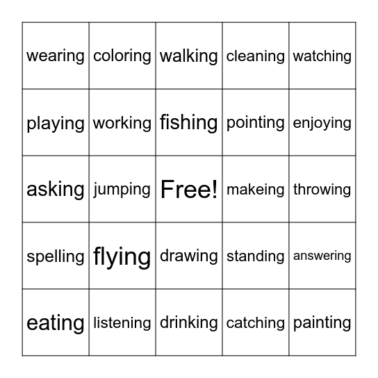 verbs Bingo Card