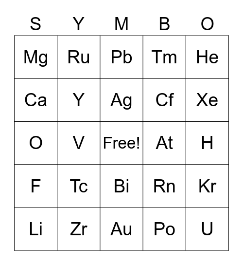 Symbo Card Bingo Card