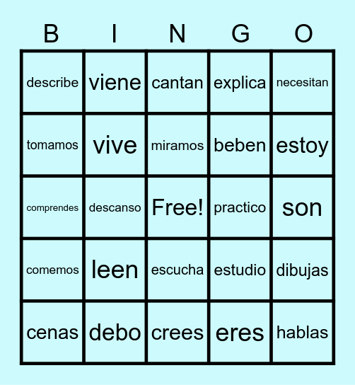 VERB CONJUGATION Bingo Card