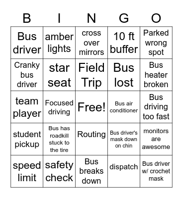 Bus Bingo Card