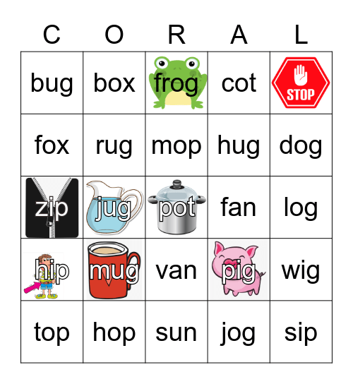 Phonics Short Vowel Review Bingo Card
