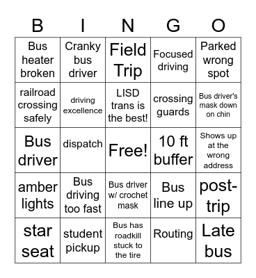 Bus Bingo Card