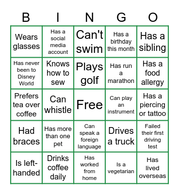 Icebreaker Bingo Card