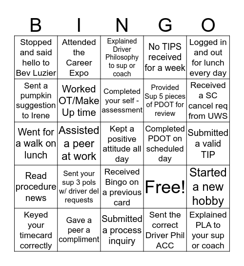 TEAM JOHN FALL BINGO Card