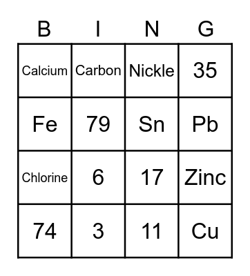 Periodic Table Bingo Card