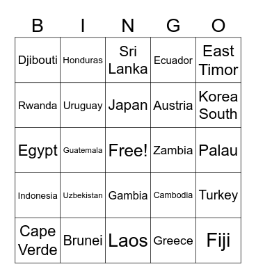 Latitude and Longitude Bingo Card