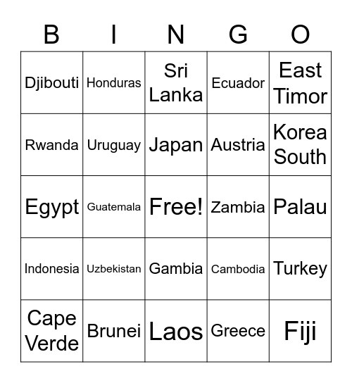 Latitude and Longitude Bingo Card