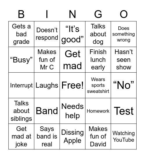 Untitled Bingo Card