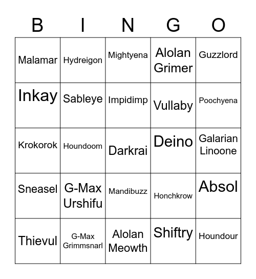 Imp round 1 [Dark Types] Bingo Card