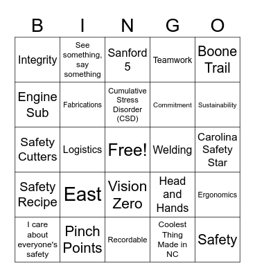 Caterpillar Bingo Card