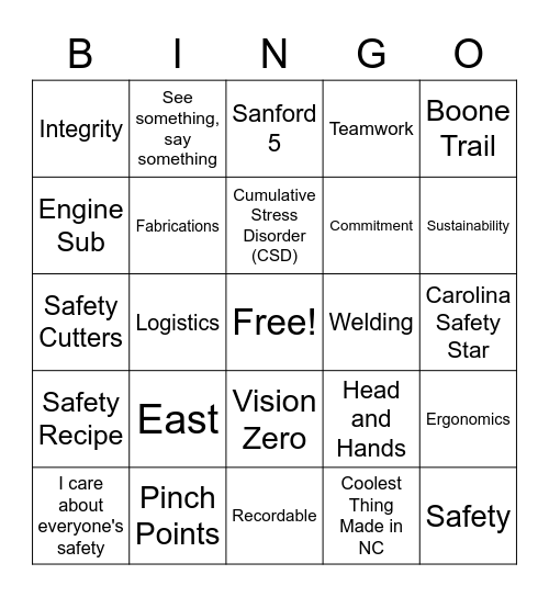 Caterpillar Bingo Card