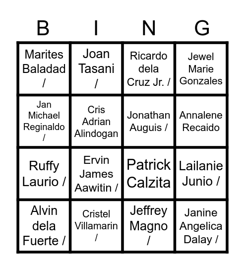 9:15 Bingo Card