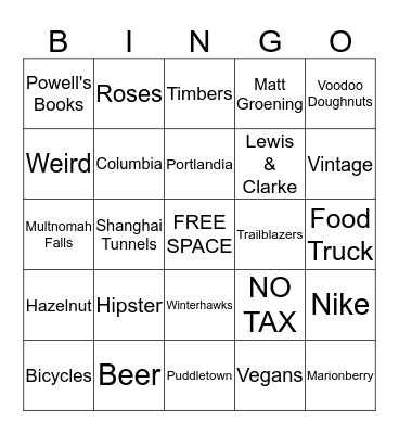 Portland Bingo Card