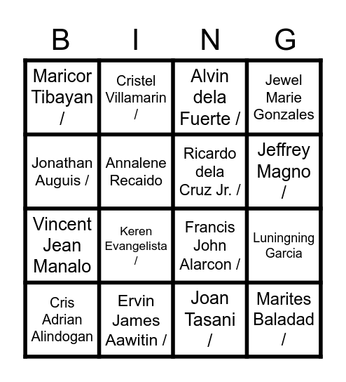 9:15 Bingo Card