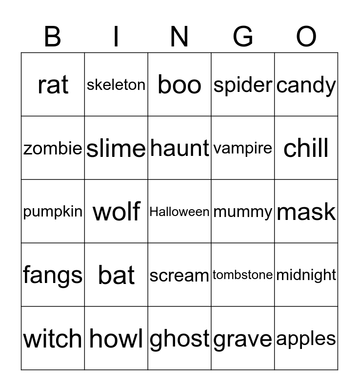 Spooky Bingo Card