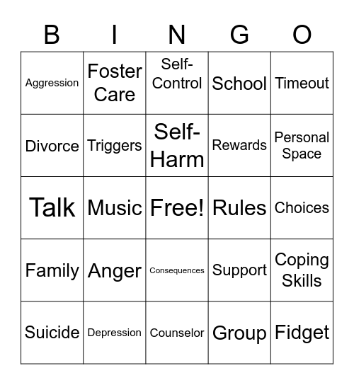 Group Therapy Bingo Card