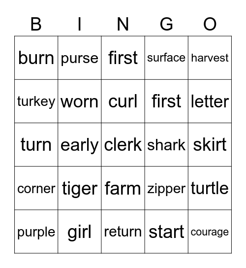 R - controlled vowel (bossy R) BINGO Card