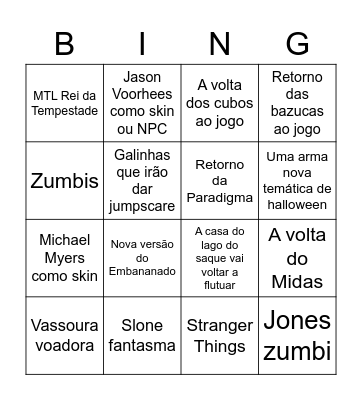 Tabela Fortnitemares 2022 Bingo Card