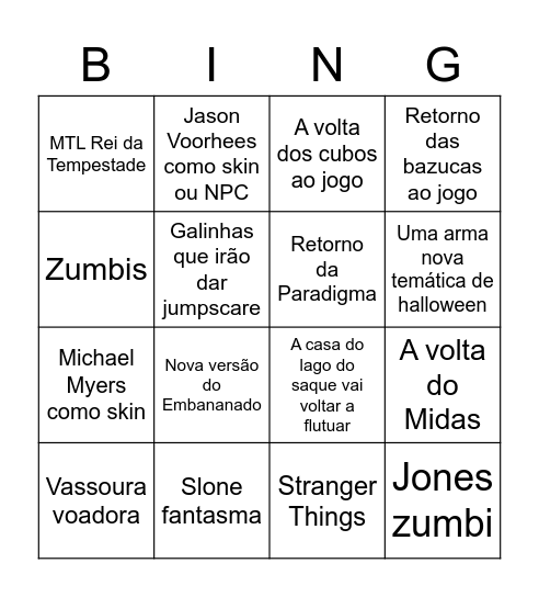 Tabela Fortnitemares 2022 Bingo Card