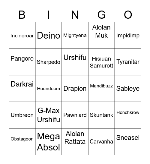 Ralfonic round 1 [Dark Types] Bingo Card