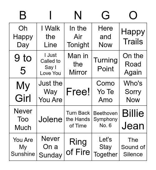 Music Bingo Card