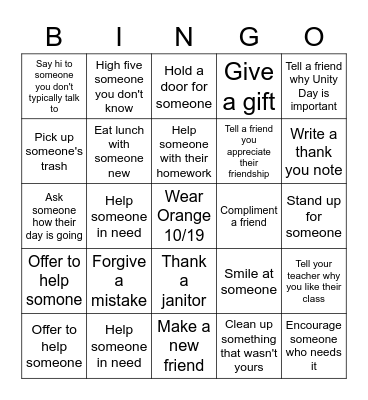Unity Day: Kindness BINGO Card