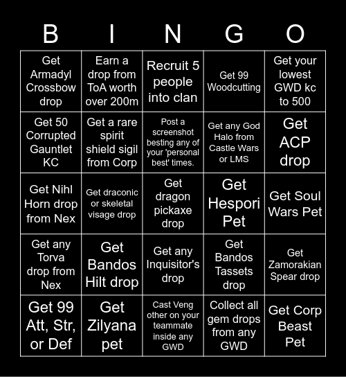 GWD Legends Bingo Card #1 Bingo Card