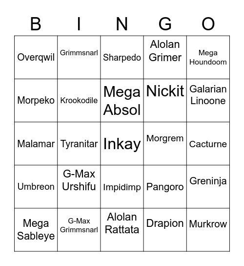 VeggieJoe round 1 [Dark Types] Bingo Card