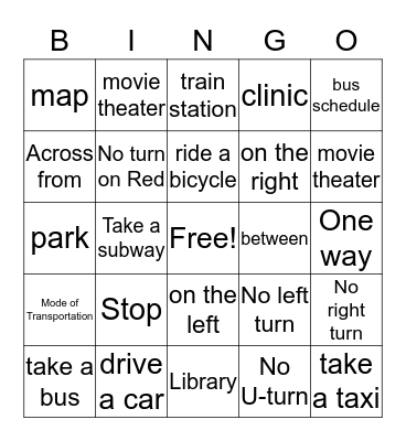 Transportation Bingo Card