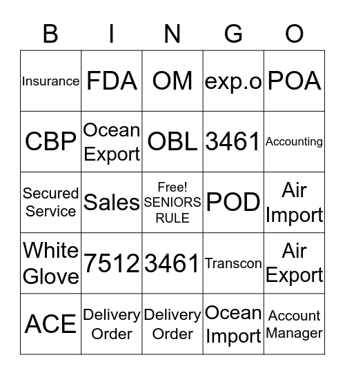 Elder Ranch Freight Forwarding Bingo Card