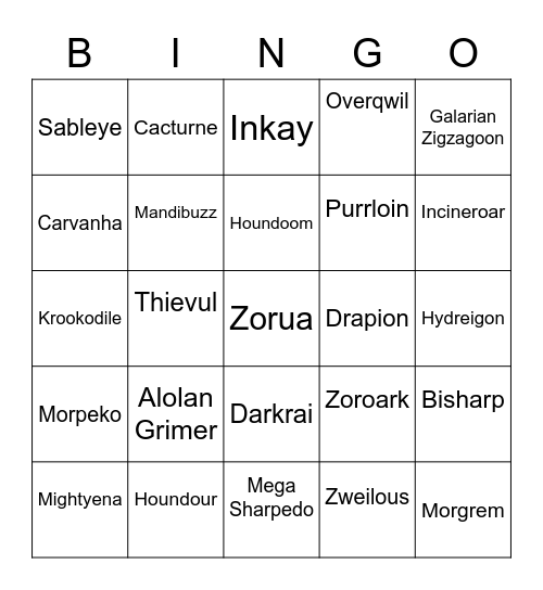 VeggieJoe round 2 [Dark Types] Bingo Card
