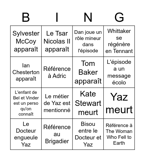 The Power of the Doctor Bingo Card