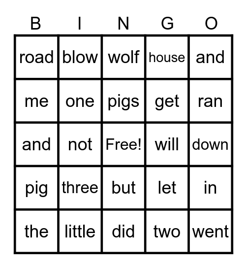 The Three Pigs Bingo Card