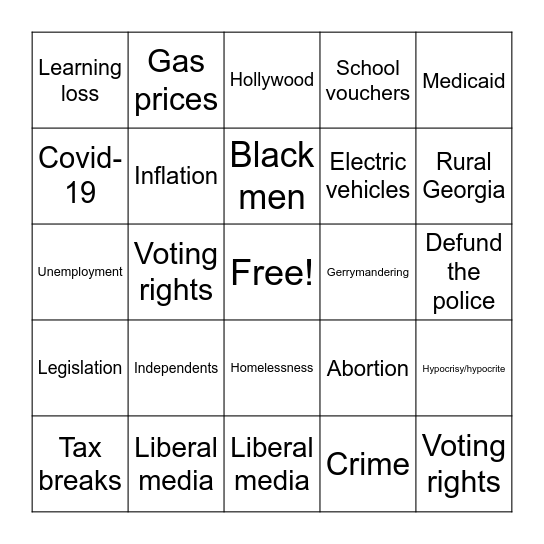 Abrams  Kemb Debate Bingo Card