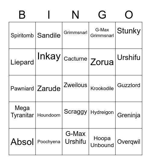 Skull round 2 [Dark Types] Bingo Card