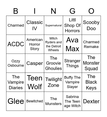 TV Halloween Musical Bingo Card