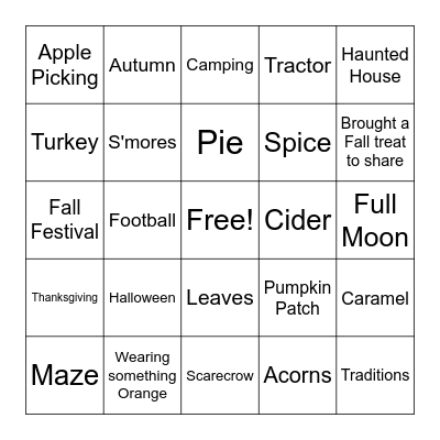 Team Fun- Fall Words BINGO Card