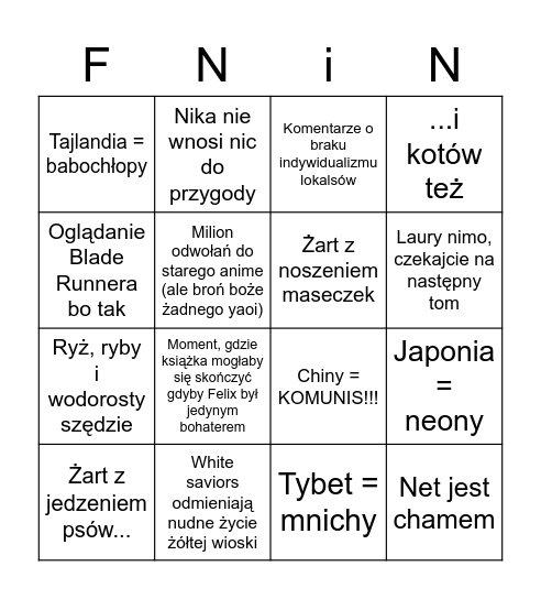FNiN 16 Bingo Card