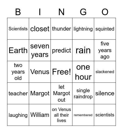 All Summer In A Day Bingo Card