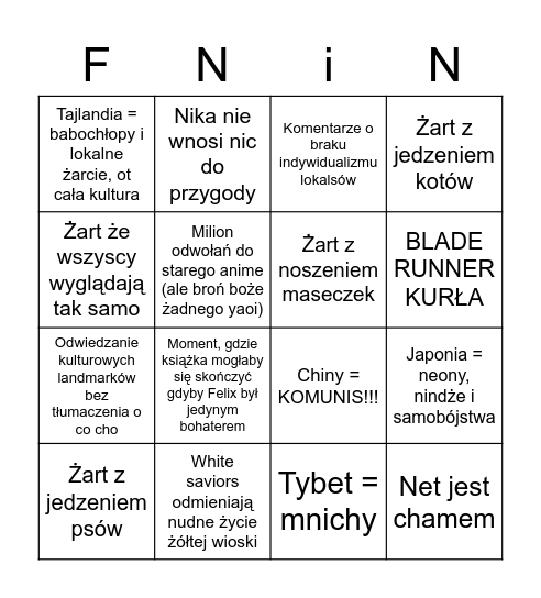 FNiN 16 Bingo Card