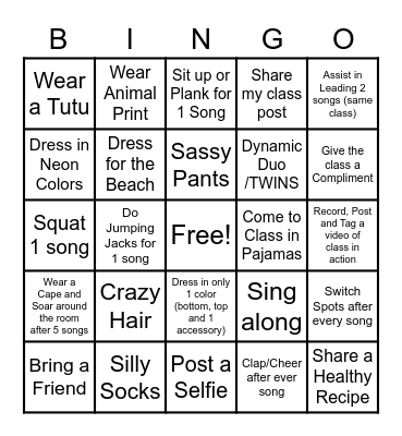 ZUMBA BINGO Card