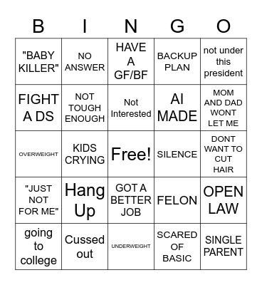 Cold Call Bingo Card