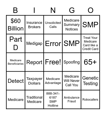 Senior Medicare Patrol Bingo Card