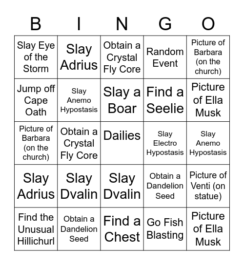 GENSHIN BINGO Card